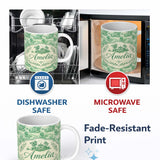 Personalized Custom Name Classic Green Garden Landscape with Villas Scenic Toile Seamless 11oz Ceramic Coffee Tea Mug White Large Handle