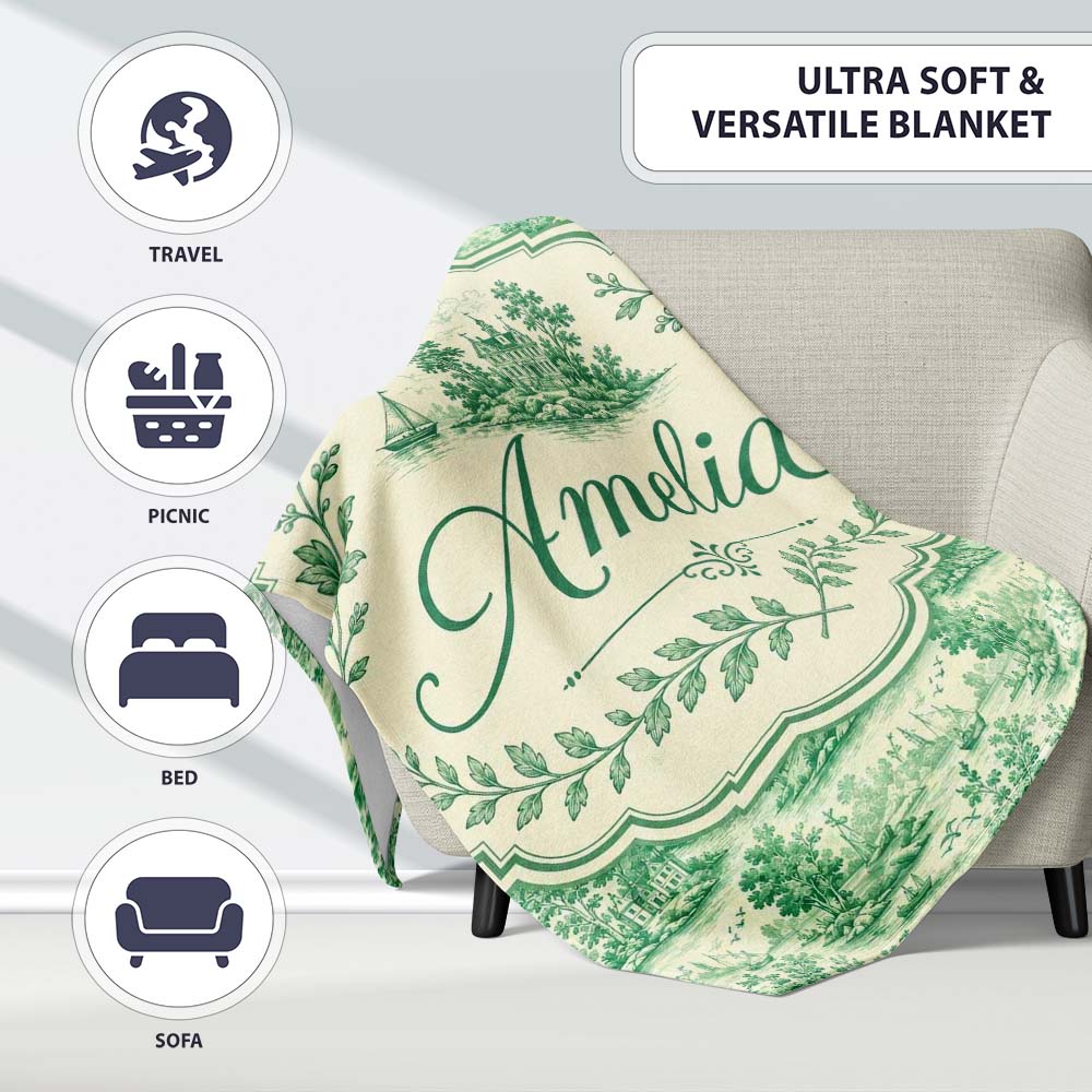 Classic Green Garden Landscape with Villas Scenic Toile Seamless  Personalised Custom Name Super Soft Fleece Blanket Bed Sofa Throw