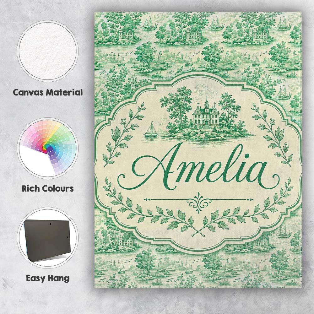 Personalised Name Classic Green Garden Custom  Modern Room Accent Elegant Feature Canvas Wall Art Print Decor Picture Ready to Hang