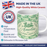 Personalized Custom Name Classic Green Garden Landscape with Villas Scenic Toile Seamless 11oz Ceramic Coffee Tea Mug White Large Handle