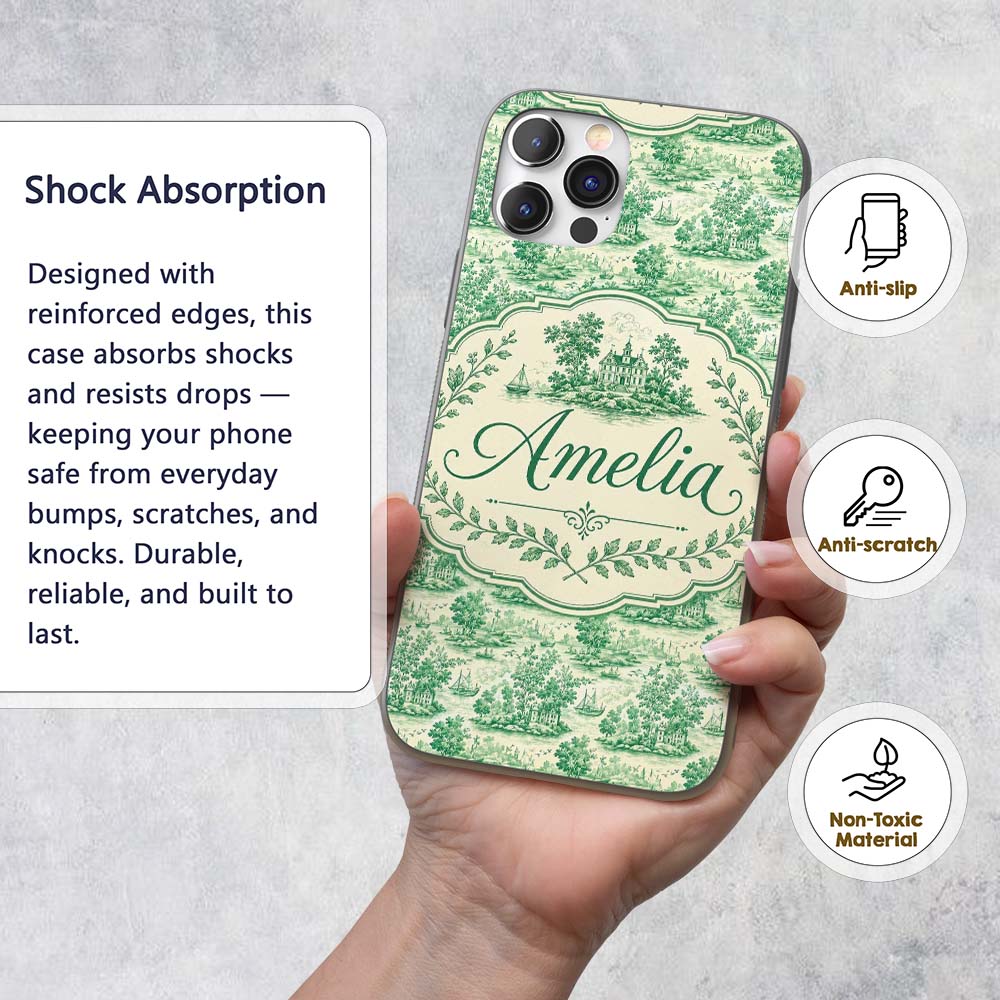 Classic Green Garden Landscape with Villas Scenic Custom Name Protective Phone Case Mobile Cover Durable Everyday Smartphone Shock Resistant