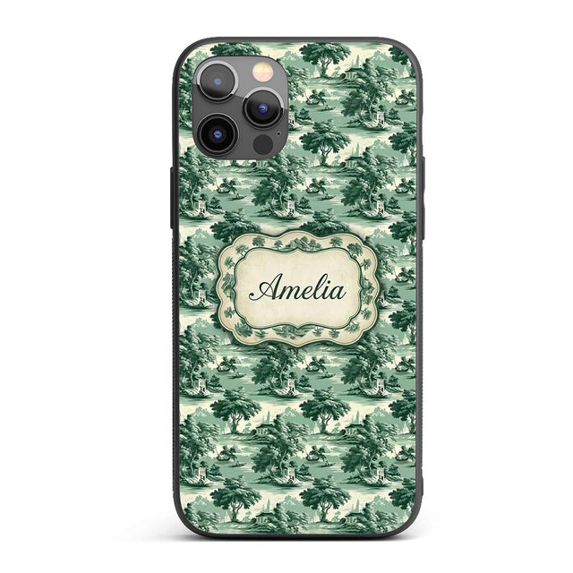 Elegant Riverside Trees and Pagoda Scenic Toile Custom Name Protective Phone Case Mobile Cover Durable Everyday Smartphone Shock Resistant