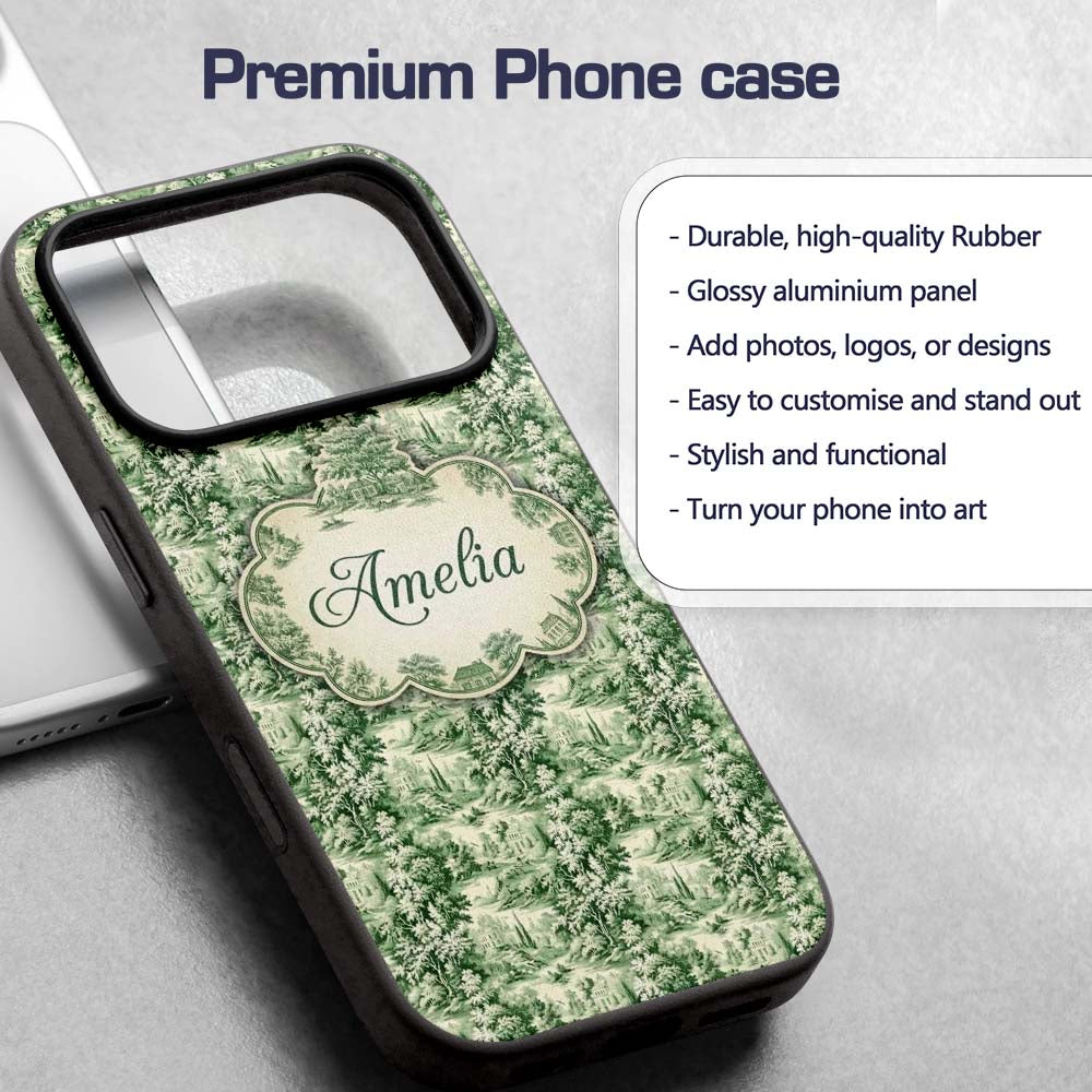 Lush Botanical Forest Estate Scenic Toile Nature Custom Name Protective Phone Case Mobile Cover Durable Everyday Smartphone Shock Resistant