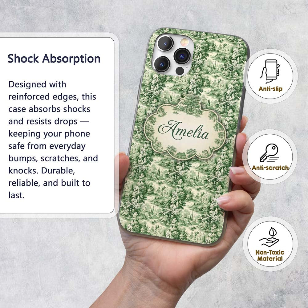 Lush Botanical Forest Estate Scenic Toile Nature Custom Name Protective Phone Case Mobile Cover Durable Everyday Smartphone Shock Resistant