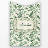 Vintage Garden Statues and Floral Landscape Toile Seamless Pattern  Personalised Custom Name Super Soft Fleece Blanket Bed Sofa Throw