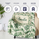 Vintage Garden Statues and Floral Landscape Toile Seamless Pattern  Personalised Custom Name Super Soft Fleece Blanket Bed Sofa Throw