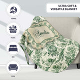 Vintage Garden Statues and Floral Landscape Toile Seamless Pattern  Personalised Custom Name Super Soft Fleece Blanket Bed Sofa Throw