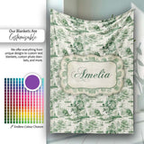 Vintage Garden Statues and Floral Landscape Toile Seamless Pattern  Personalised Custom Name Super Soft Fleece Blanket Bed Sofa Throw