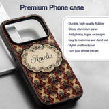 Ornate Red Black Vintage Damask Floral Baroque Custom Name Protective Phone Case Mobile Cover Durable Everyday Smartphone Shock Resistant