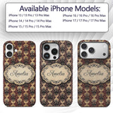 Ornate Red Black Vintage Damask Floral Baroque Custom Name Protective Phone Case Mobile Cover Durable Everyday Smartphone Shock Resistant