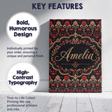 Personalised Name Luxury Black Red Gold Custom  Modern Room Accent Elegant Feature Canvas Wall Art Print Decor Picture Ready to Hang