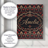 Personalised Name Luxury Black Red Gold Custom  Modern Room Accent Elegant Feature Canvas Wall Art Print Decor Picture Ready to Hang