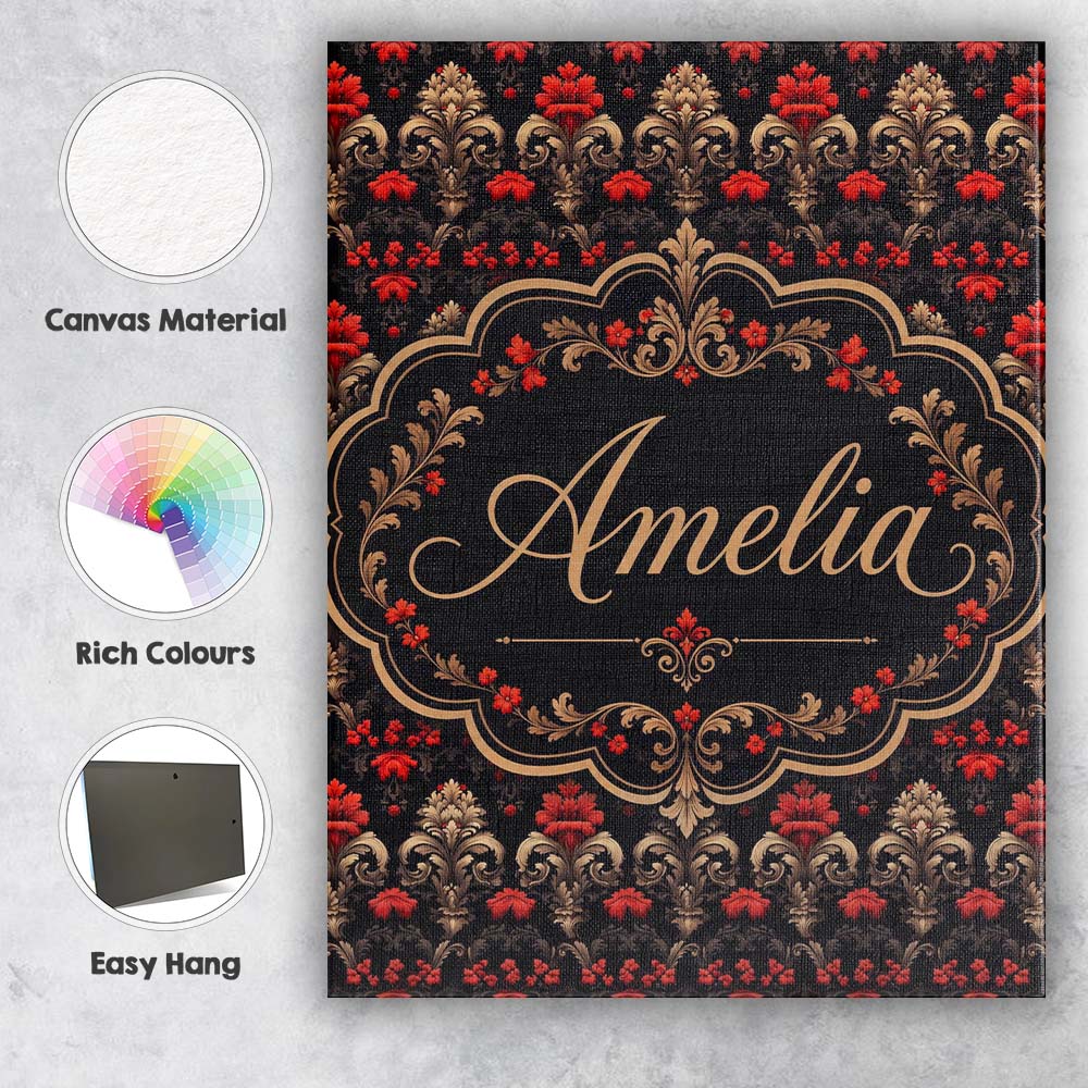 Personalised Name Luxury Black Red Gold Custom  Modern Room Accent Elegant Feature Canvas Wall Art Print Decor Picture Ready to Hang