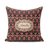 Custom Name Luxury Red Gold Ornate Baroque Seamless Pattern Name Square Filled Cushion Throw Pillow Sofa Bed Home Decor Zip Washable UK Made