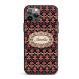 Luxury Red Gold Ornate Baroque Damask Seamless Custom Name Protective Phone Case Mobile Cover Durable Everyday Smartphone Shock Resistant