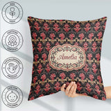 Custom Name Luxury Red Gold Ornate Baroque Seamless Pattern Name Square Filled Cushion Throw Pillow Sofa Bed Home Decor Zip Washable UK Made