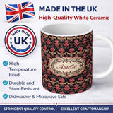 Personalized Custom Name Luxury Red Gold Ornate Baroque Damask Seamless Pattern Name Cute 11oz Ceramic Coffee Tea Mug White Large Handle
