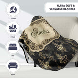 Antique Gold Vintage Distressed Damask Texture Seamless Pattern  Personalised Custom Name Super Soft Fleece Blanket Bed Sofa Throw