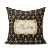 Custom Name Classic Black Elegant Baroque Floral Damask Seamless Square Filled Cushion Throw Pillow Sofa Bed Home Decor Zip Washable UK Made