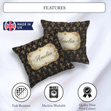 Custom Name Classic Black Elegant Baroque Floral Damask Seamless Square Filled Cushion Throw Pillow Sofa Bed Home Decor Zip Washable UK Made