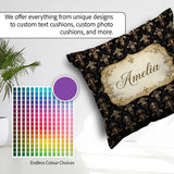Custom Name Classic Black Elegant Baroque Floral Damask Seamless Square Filled Cushion Throw Pillow Sofa Bed Home Decor Zip Washable UK Made