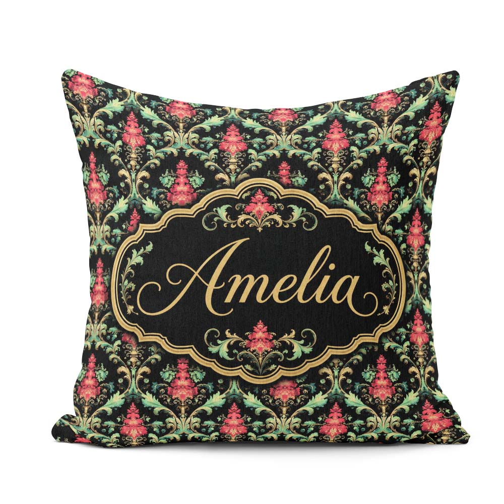 Custom Name Vibrant Pink Ornate Floral Baroque Seamless Pattern Square Filled Cushion Throw Pillow Sofa Bed Home Decor Zip Washable UK Made