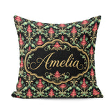 Custom Name Vibrant Pink Ornate Floral Baroque Seamless Pattern Square Filled Cushion Throw Pillow Sofa Bed Home Decor Zip Washable UK Made