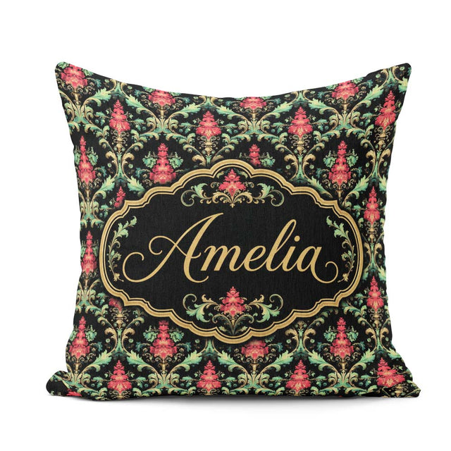 Custom Name Vibrant Pink Ornate Floral Baroque Seamless Pattern Square Filled Cushion Throw Pillow Sofa Bed Home Decor Zip Washable UK Made