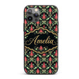 Vibrant Pink Teal Ornate Floral Baroque Damask Custom Name Protective Phone Case Mobile Cover Durable Everyday Smartphone Shock Resistant
