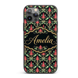 Vibrant Pink Teal Ornate Floral Baroque Damask Custom Name Protective Phone Case Mobile Cover Durable Everyday Smartphone Shock Resistant