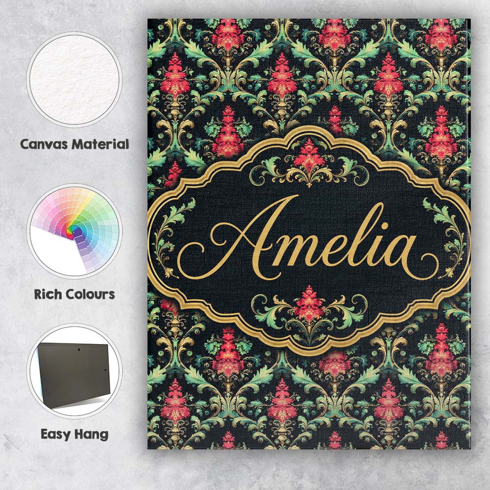 Personalised Name Vibrant Pink Teal Ornate Custom  Unique Gift Idea Elegant Feature Canvas Wall Art Print Decor Picture Ready to Hang