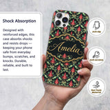 Vibrant Pink Teal Ornate Floral Baroque Damask Custom Name Protective Phone Case Mobile Cover Durable Everyday Smartphone Shock Resistant