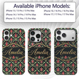 Vibrant Pink Teal Ornate Floral Baroque Damask Custom Name Protective Phone Case Mobile Cover Durable Everyday Smartphone Shock Resistant