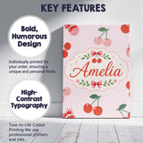 Personalised Name Cute Cherry Fruit Soft Pink Background Sweet Custom Modern Room Accent Canvas Wall Art Print Decor Picture Ready to Hang