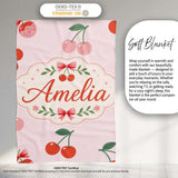 Cute Cherry Fruit Soft Pink Background Sweet Seamless Pattern Lovely  Personalised Custom Name Super Soft Fleece Blanket Bed Sofa Throw