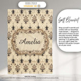 Soft Beige Vintage Floral Ornamental Damask Seamless Pattern Name  Personalised Custom Name Super Soft Fleece Blanket Bed Sofa Throw