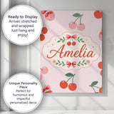 Personalised Name Cute Cherry Fruit Soft Pink Background Sweet Custom Modern Room Accent Canvas Wall Art Print Decor Picture Ready to Hang