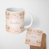 Personalized Custom Name Cute Puppy Dog Cartoon Animal Pattern Thoughtful Gift Idea Lovely 11oz Ceramic Coffee Tea Mug White Large Handle