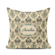 Custom Name Muted Sage Green Classic Ornate Damask Seamless Name Square Filled Cushion Throw Pillow Sofa Bed Home Decor Zip Washable UK Made