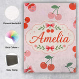 Personalised Name Cute Cherry Fruit Soft Pink Background Sweet Custom Modern Room Accent Canvas Wall Art Print Decor Picture Ready to Hang