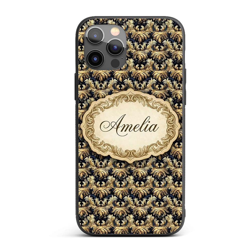 Royal Blue Gold Luxury Baroque Printed Design Custom Name Protective Phone Case Mobile Cover Durable Everyday Smartphone Shock Resistant