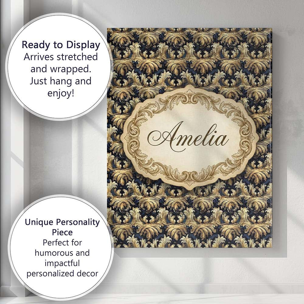 Personalised Name Royal Blue Gold Luxury Custom  Unique Gift Idea Elegant Feature Canvas Wall Art Print Decor Picture Ready to Hang
