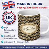 Personalized Custom Name Royal Blue Gold Luxury Baroque Ornamental Seamless Pattern Name Cute 11oz Ceramic Coffee Tea Mug White Large Handle