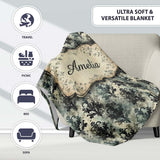 Vintage Grunge Grey Black Ornate Damask Seamless Pattern Name Cute  Personalised Custom Name Super Soft Fleece Blanket Bed Sofa Throw