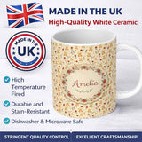 Personalized Custom Name Cute Teddy Bear and Red Rose Floral Seamless Pattern Lovely 11oz Ceramic Coffee Tea Mug White Large Handle