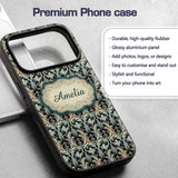 Elegant Soft Grey Blue Ornate Baroque Seamless Custom Name Protective Phone Case Mobile Cover Durable Everyday Smartphone Shock Resistant
