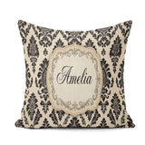 Custom Name Classic Cream Black Traditional Damask Seamless Name Square Filled Cushion Throw Pillow Sofa Bed Home Decor Zip Washable UK Made