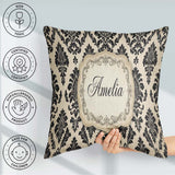 Custom Name Classic Cream Black Traditional Damask Seamless Name Square Filled Cushion Throw Pillow Sofa Bed Home Decor Zip Washable UK Made