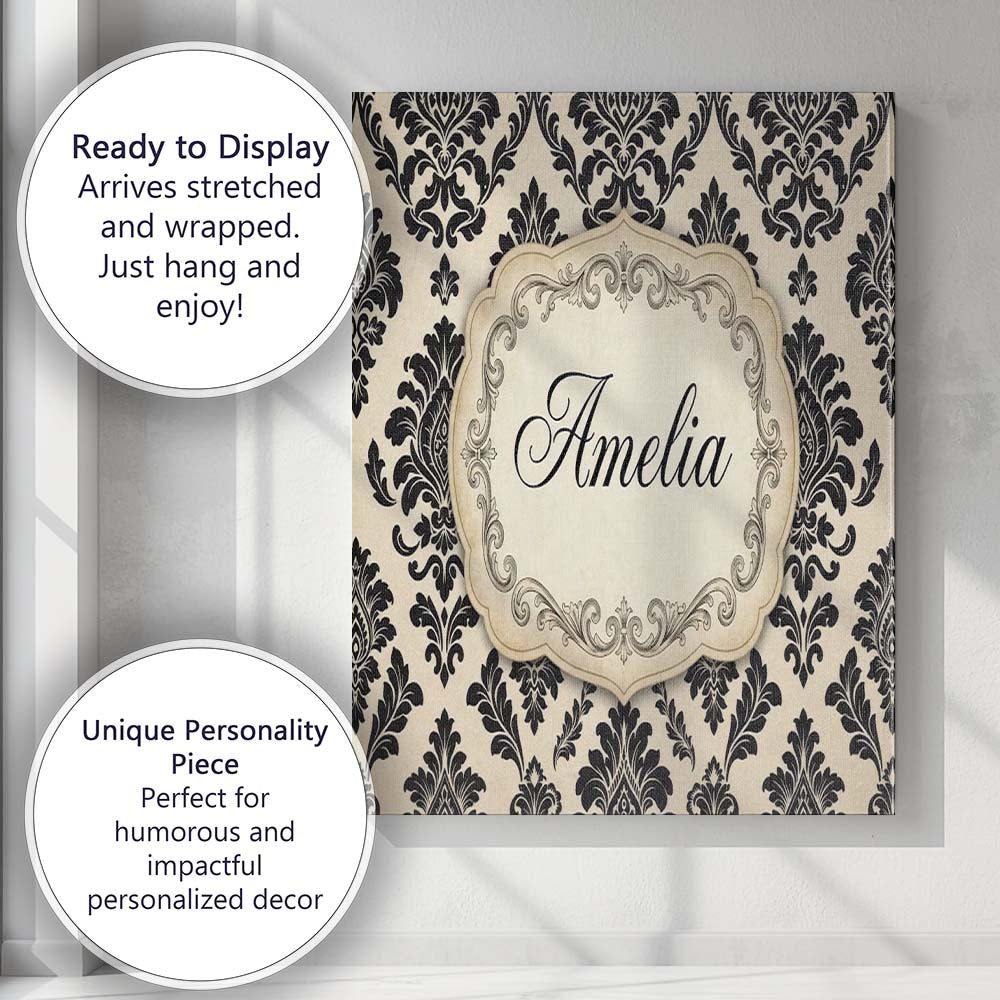Personalised Name Classic Cream Black Custom Modern Room Accent Creative Decorator Style Canvas Wall Art Print Decor Picture Ready to Hang