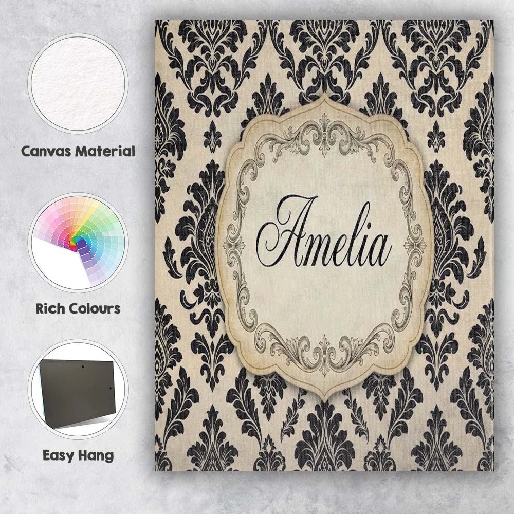 Personalised Name Classic Cream Black Custom Modern Room Accent Creative Decorator Style Canvas Wall Art Print Decor Picture Ready to Hang